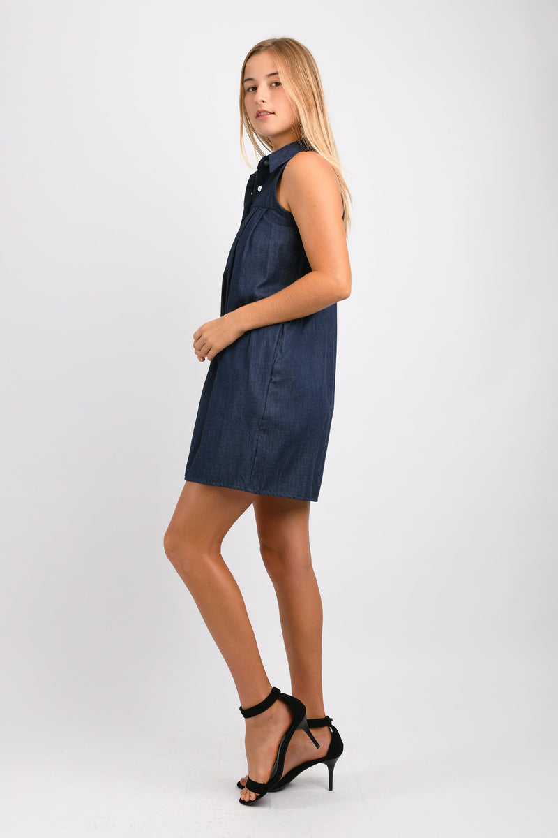 Lani Button Down Tank Dress (Denim) - S