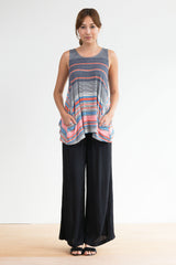 Haylee Tulip Back Tank (Red/Blue Stripe) - S