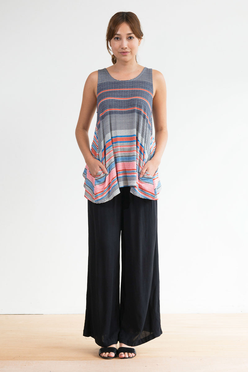 Haylee Tulip Back Tank (Red/Blue Stripe) - S