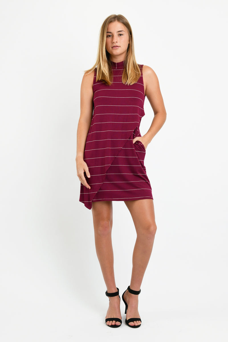 Winnie Dress (Wine Stripe) - M
