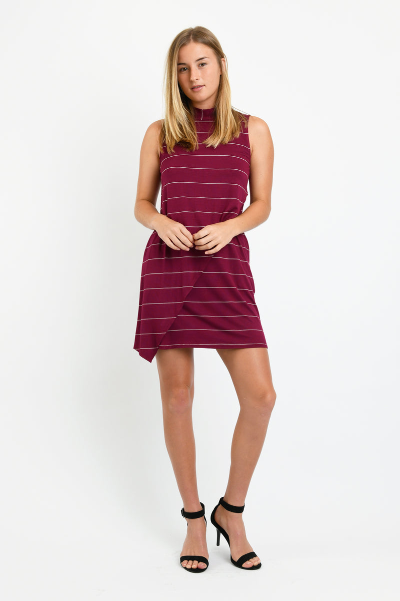 Winnie Dress (Wine Stripe) - M