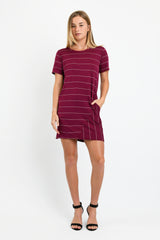Tommy T-Shirt Dress (Wine Stripe) - M