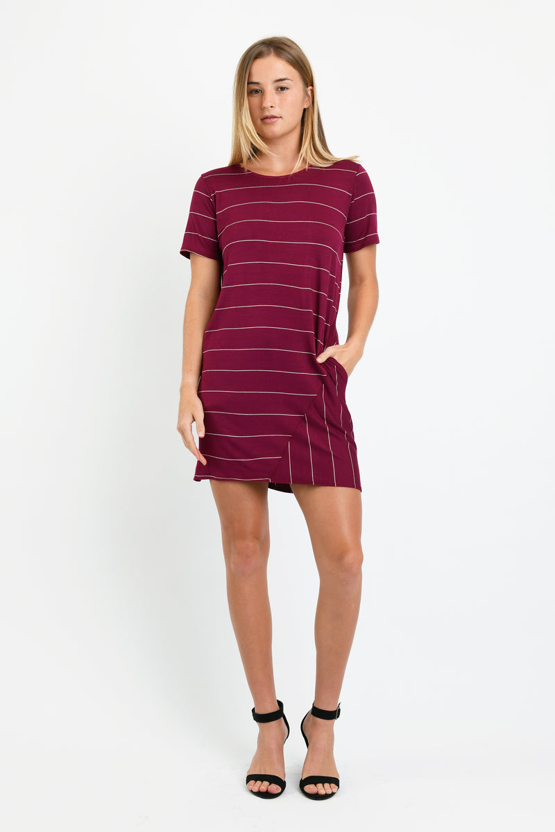 Tommy T-Shirt Dress (Wine Stripe) - M