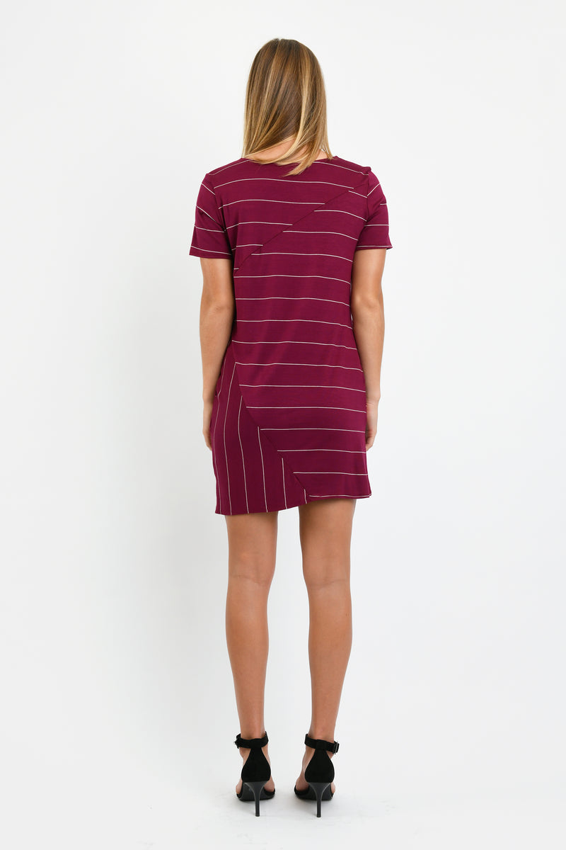 Tommy T-Shirt Dress (Wine Stripe) - M