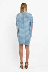 Jade Pleated Kaftan Dress (Blue Hexagon) - L