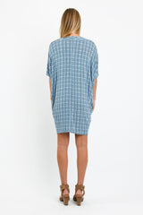 Jade Pleated Kaftan Dress (Blue Hexagon) - XS