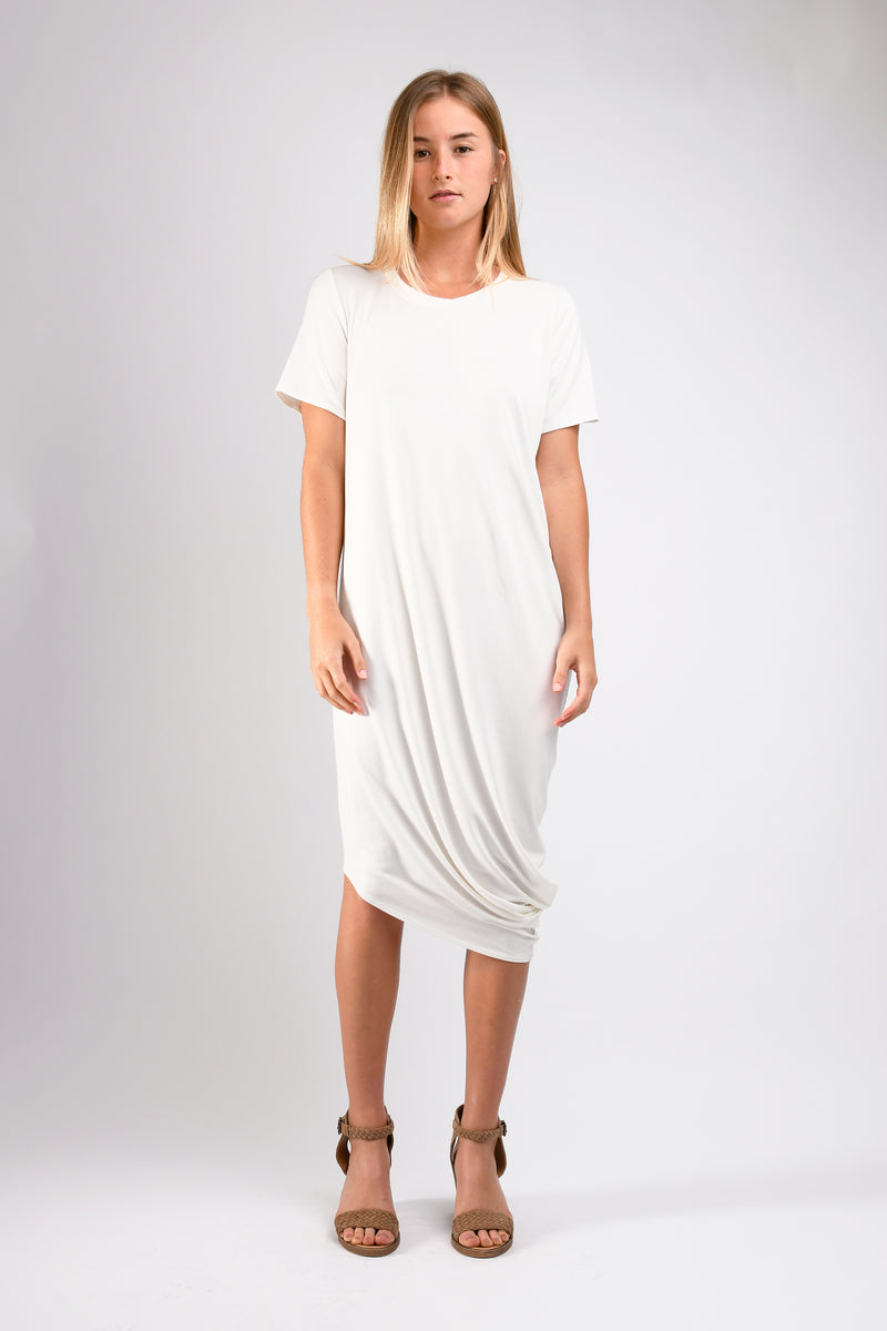 Roxanne Asymmetrical T-Shirt Dress (Ivory) - S