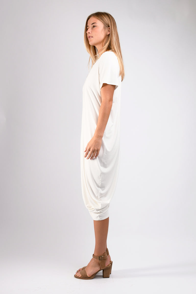Roxanne Asymmetrical T-Shirt Dress (Ivory) - S