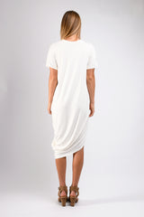 Roxanne Asymmetrical T-Shirt Dress (Ivory) - S