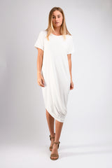 Roxanne Asymmetrical T-Shirt Dress (Ivory) - S
