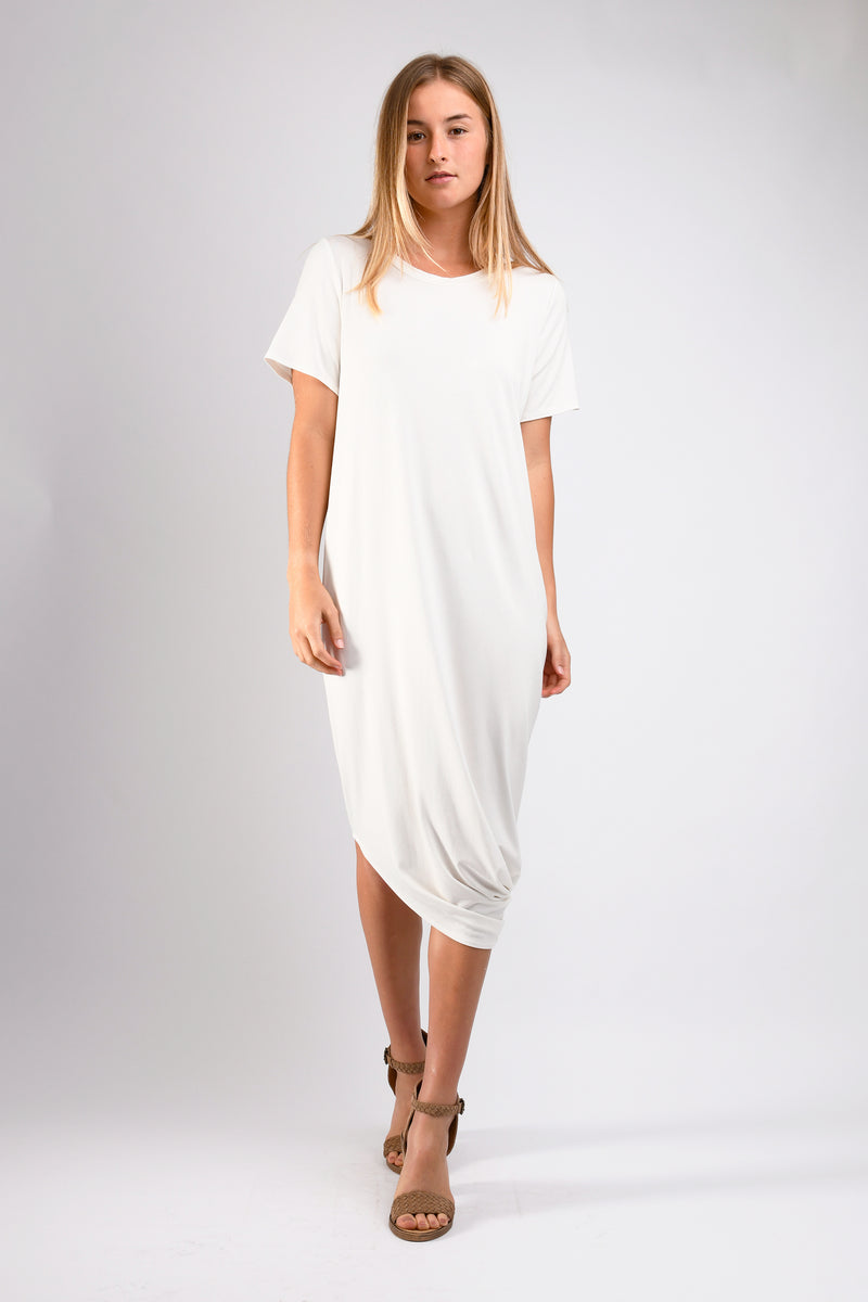Roxanne Asymmetrical T-Shirt Dress (Ivory) - S