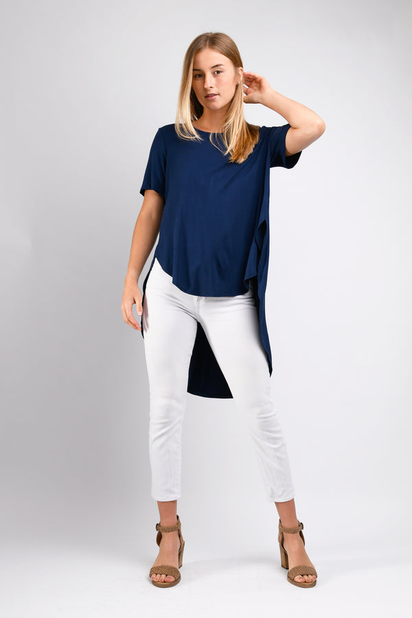 Mara Pleated Back Top (Navy) - XS