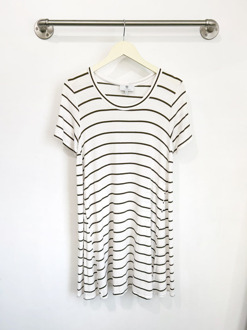 Harper Paneled Dress (Ivory/Olive Stripe) - S