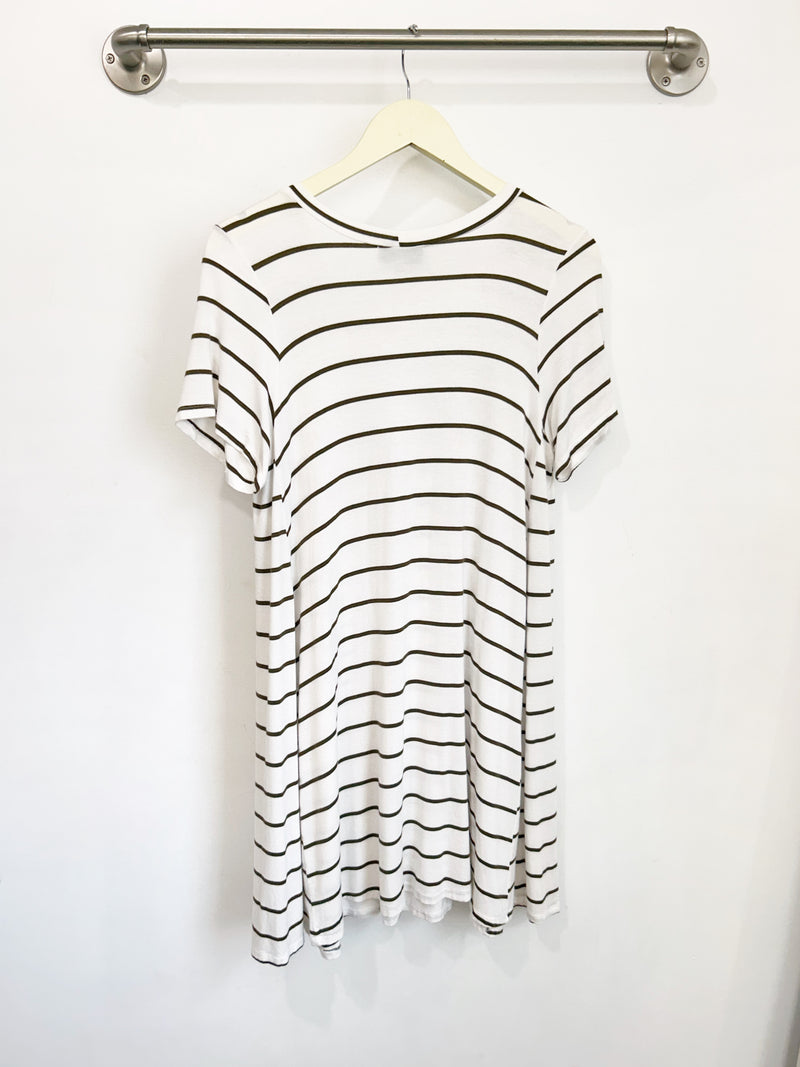 Harper Paneled Dress (Ivory/Olive Stripe) - S