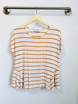 Jojo Peplum Top (Ivory/Mustard Stripe) - L