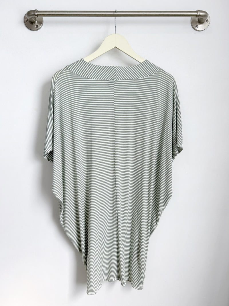 Jade Pleated Kaftan Dress (Sage Stripe) - XS