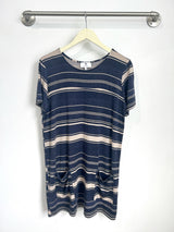 Stacey T-Shirt Dress (Navy Mixed Stripe) - M