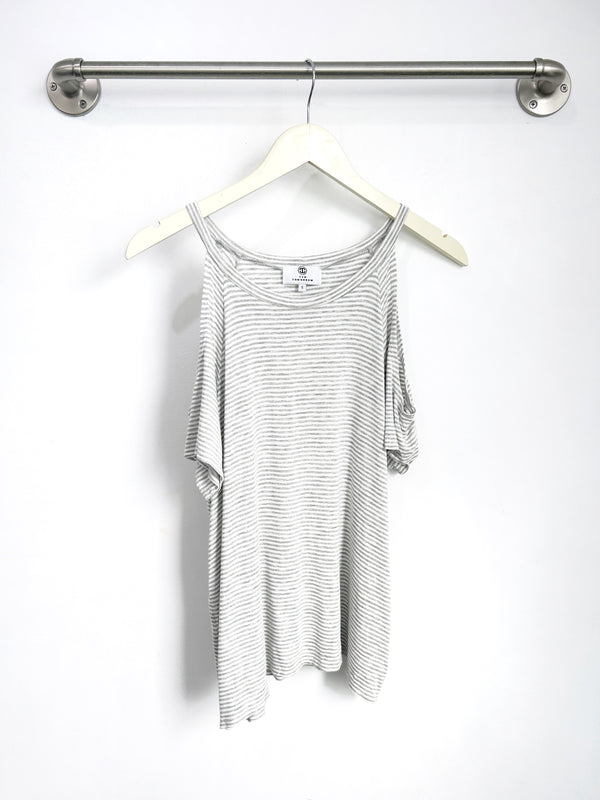 Jennifer Cold Shoulder Top (Lt Grey Baby Stripe)-S
