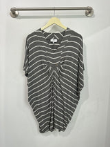 Jade Pleated Kaftan Dress (Charcoal Stripe) - XS