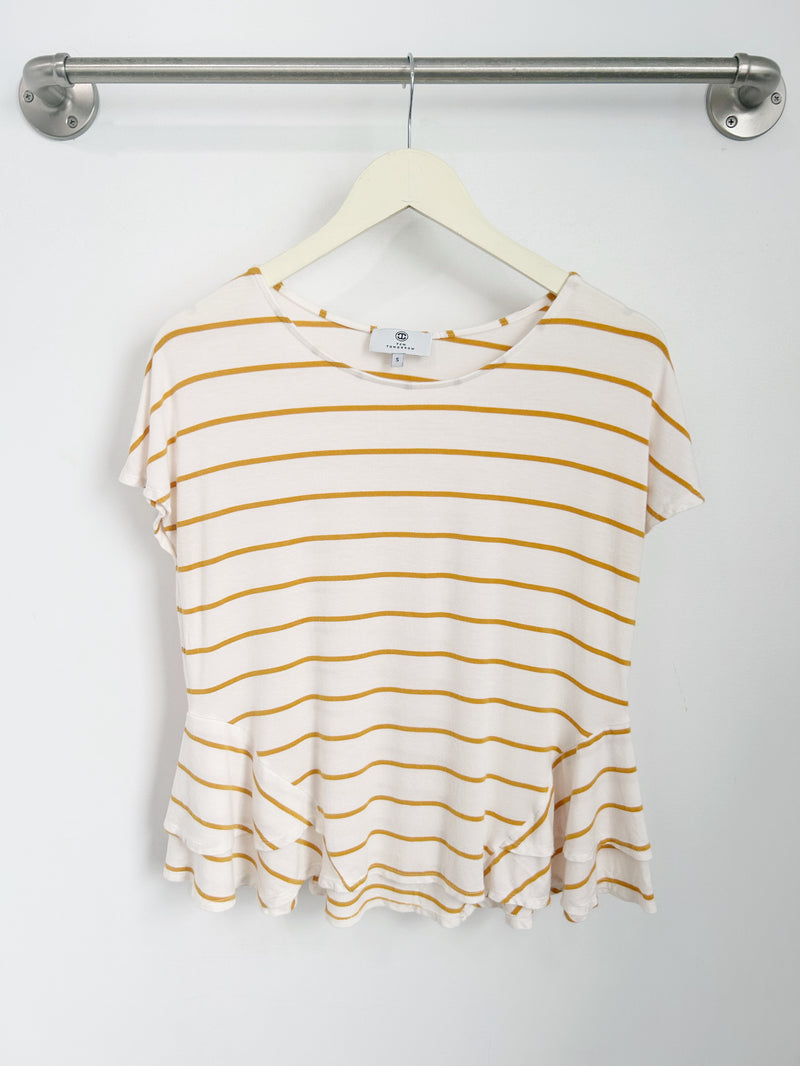 Jojo Peplum Top (Ivory/Mustard Stripe) - S