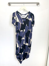 Roxanne Asymmetrical T-Shirt Dress (Blue Paint Brush) - S