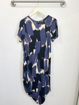 Roxanne Asymmetrical T-Shirt Dress (Blue Paint Brush) - S