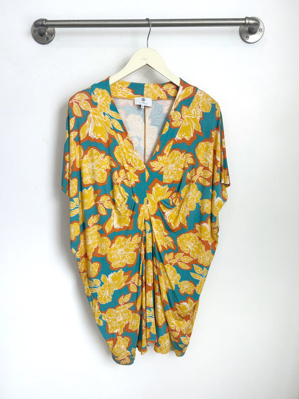 Jade Pleated Kaftan Dress (Golden Bloom) - XS