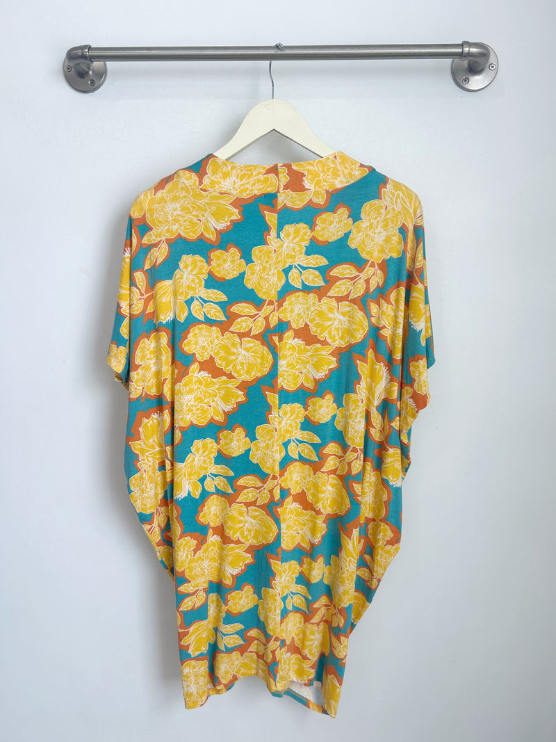 Jade Pleated Kaftan Dress (Golden Bloom) - XS