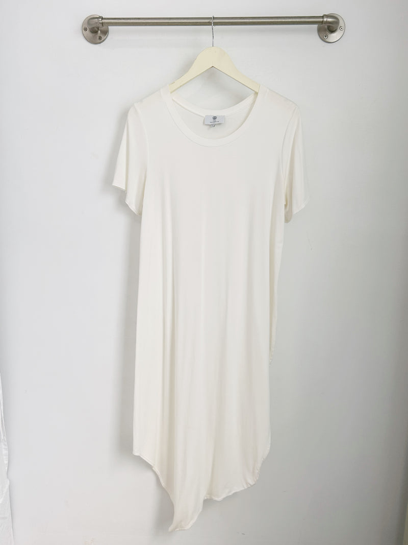 Roxanne Asymmetrical T-Shirt Dress (Ivory) - S