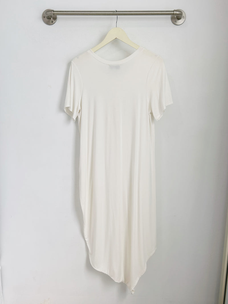 Roxanne Asymmetrical T-Shirt Dress (Ivory) - S