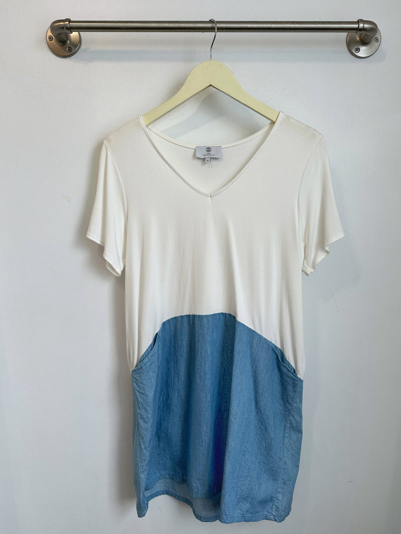 Kenzie Color Block Dress Ivory/Denim - M