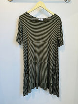 Basic T-Shirt Dress (Olive Stripe) - O/S