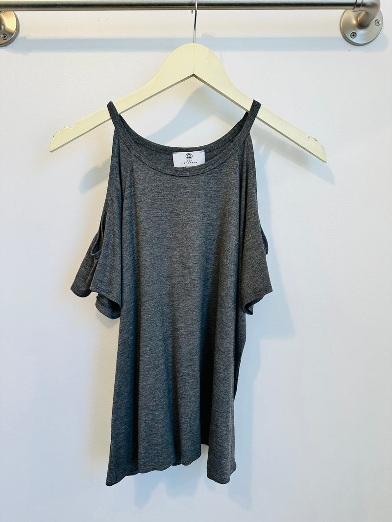 Jennifer Cold Shoulder Top (Charcoal) - XS