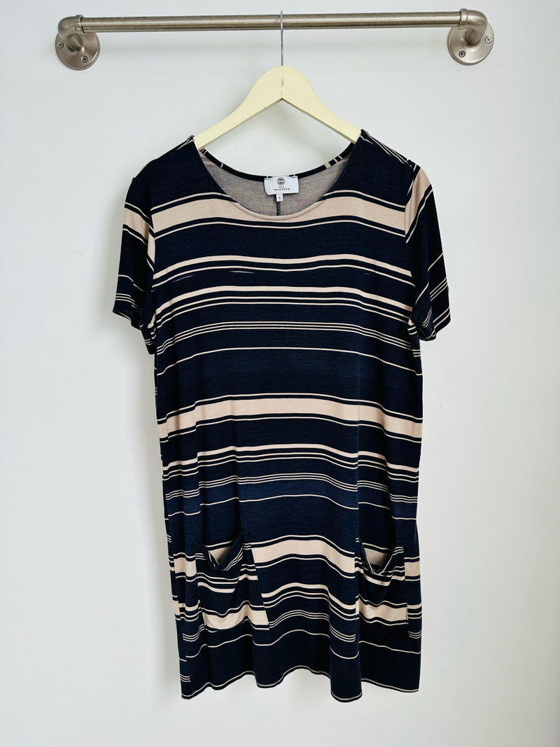 Stacey T-Shirt Dress (Navy Mixed Stripe) - L