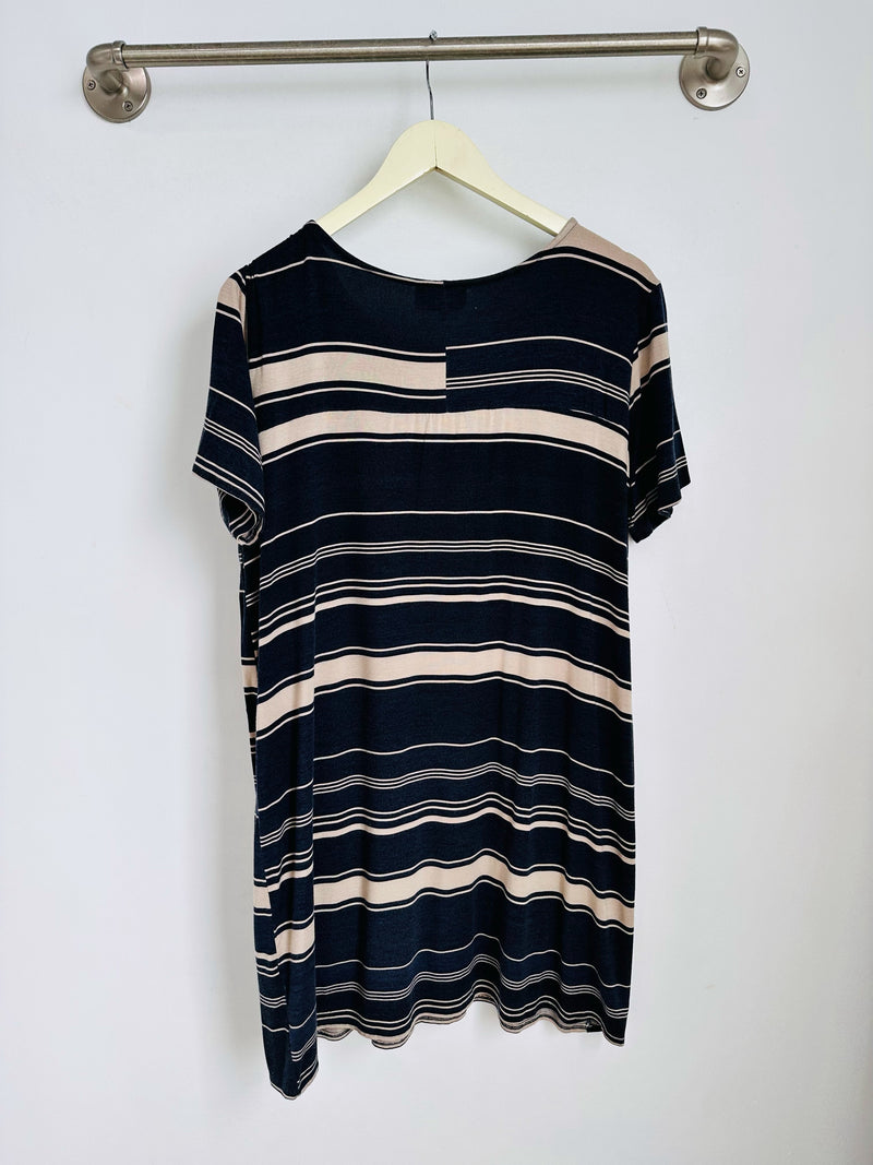 Stacey T-Shirt Dress (Navy Mixed Stripe) - L