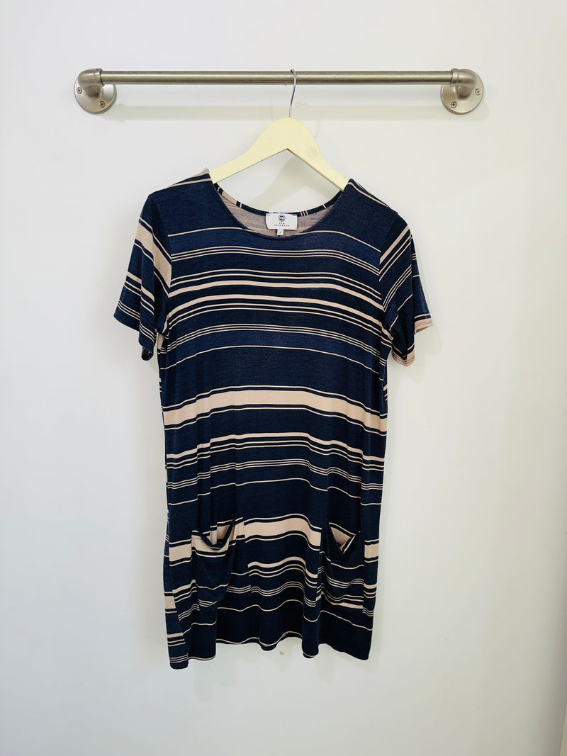 Stacey T-Shirt Dress (Navy Mixed Stripe) - S