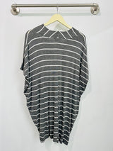 Jade Pleated Kaftan Dress (Charcoal Stripe) - XS