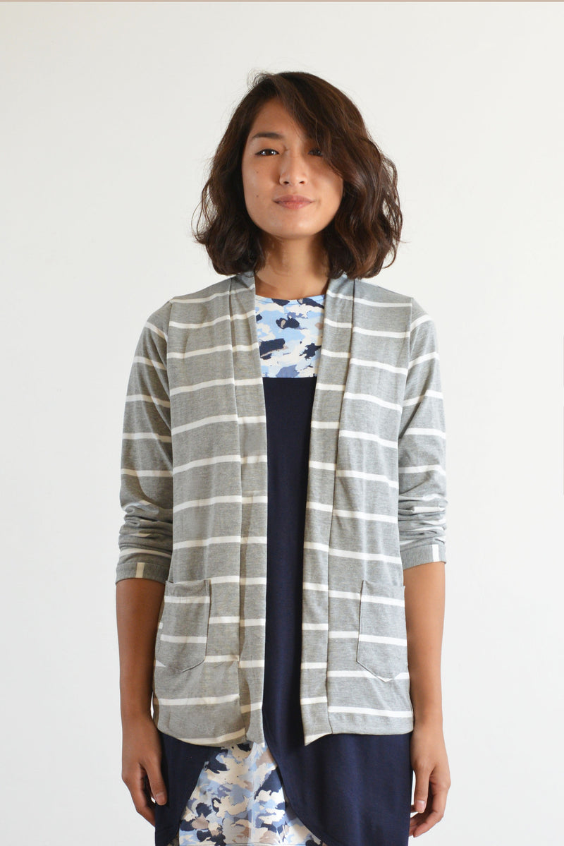 Boyfriend Cardigan (Heather Stripe) - M