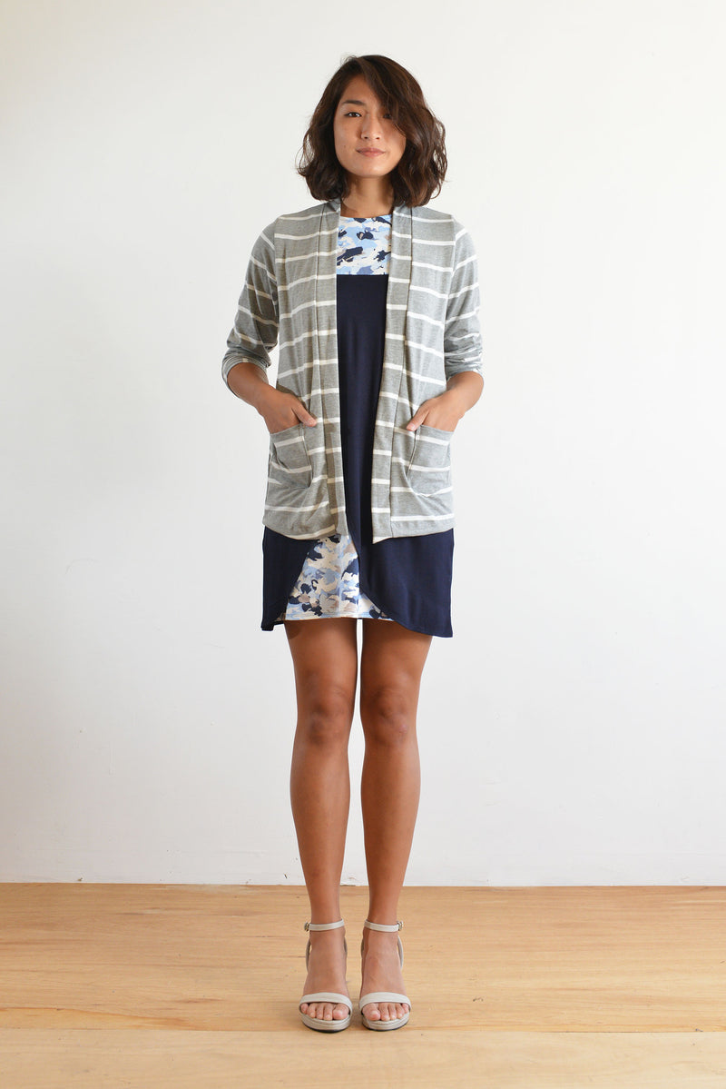 Boyfriend Cardigan (Heather Stripe) - M