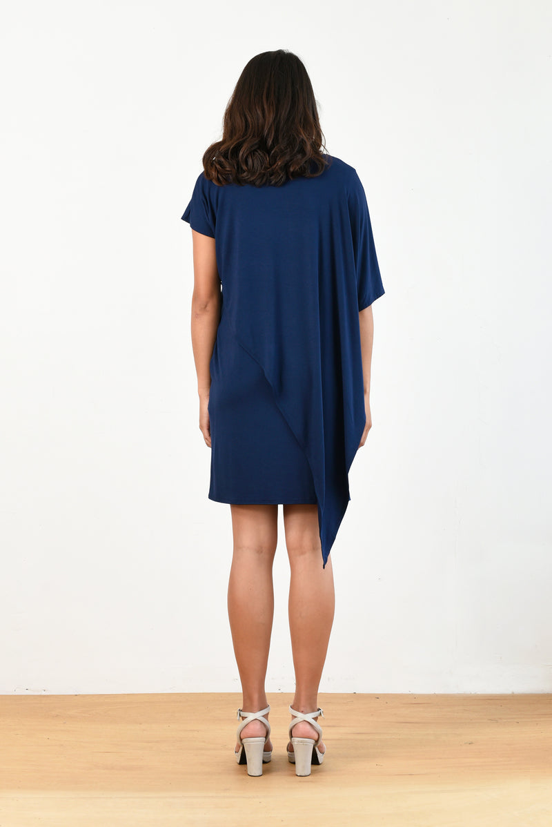 Sienna Asymmetrical Dress (Navy) - XS