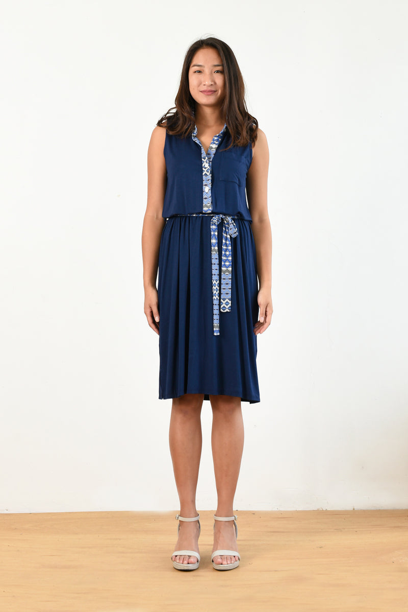 Kira Polo Dress w/ Belt (Navy) - S