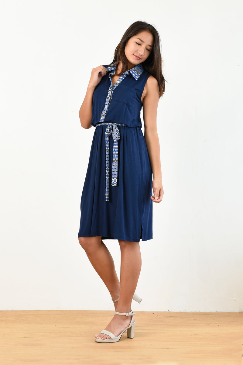 Kira Polo Dress w/ Belt (Navy) - S