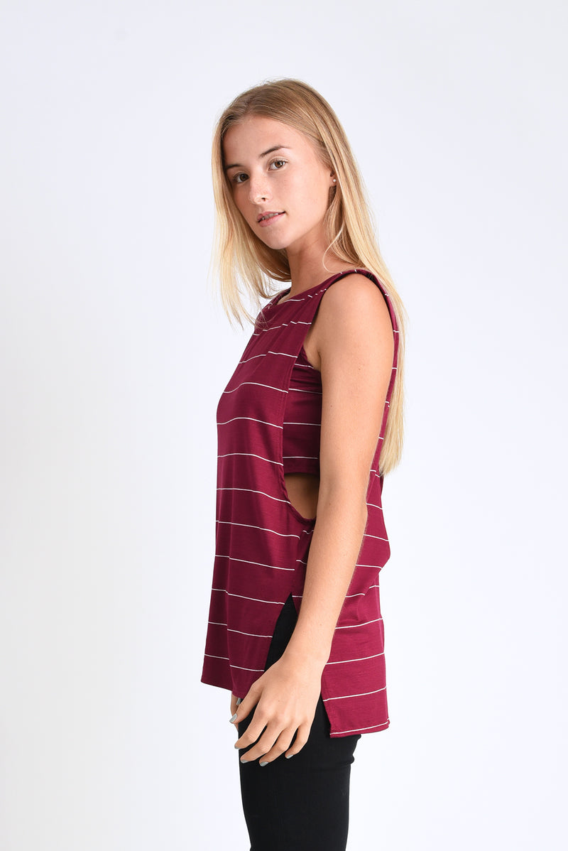 Courtney Layered Tank (Wine Stripe) - S