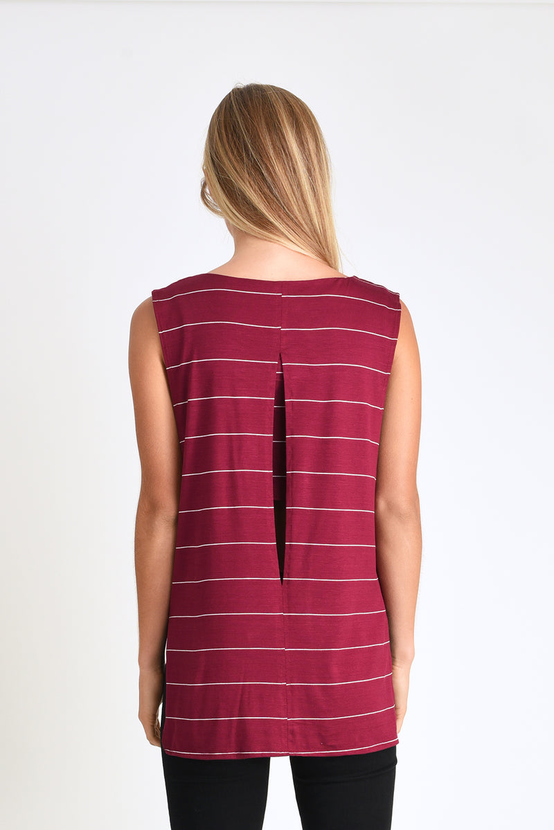 Courtney Layered Tank (Wine Stripe) - S