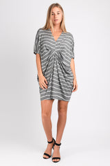 Jade Pleated Kaftan Dress (Charcoal Stripe) - XS