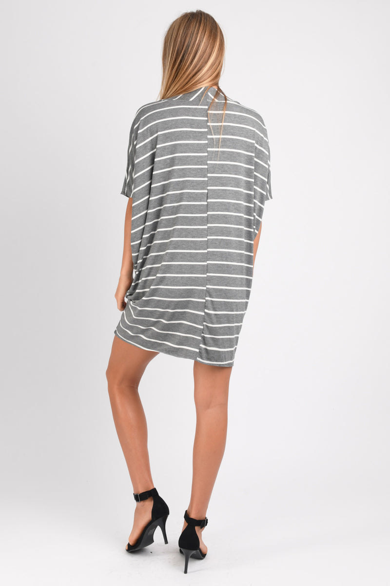 Jade Pleated Kaftan Dress (Charcoal Stripe) - XS