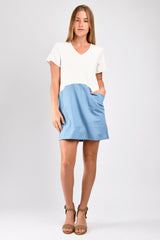 Kenzie Color Block Dress Ivory/Denim - S