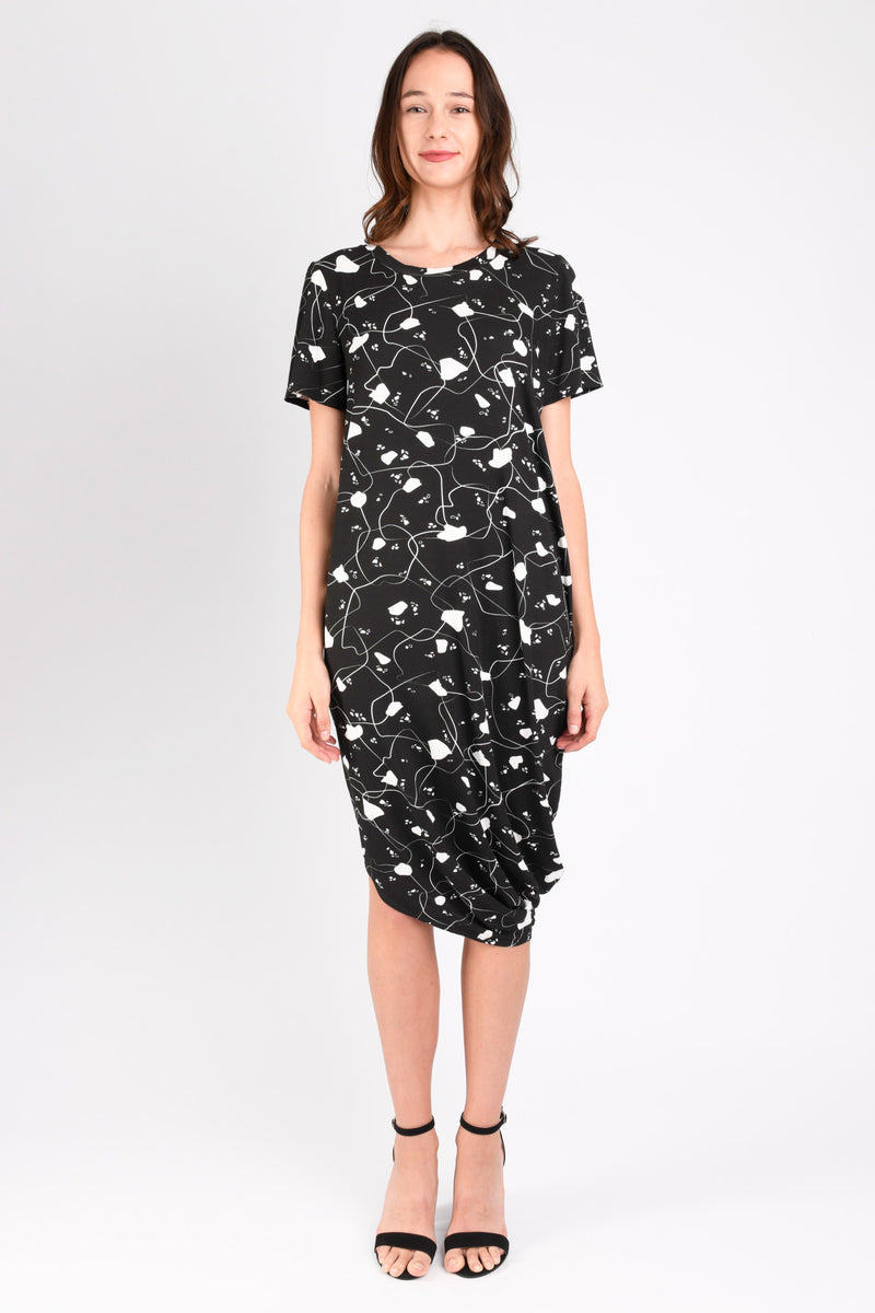 Roxanne Asymmetrical T-Shirt Dress (B/W Jigsaw) - XS