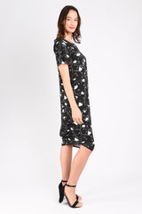 Roxanne Asymmetrical T-Shirt Dress (B/W Jigsaw) - L