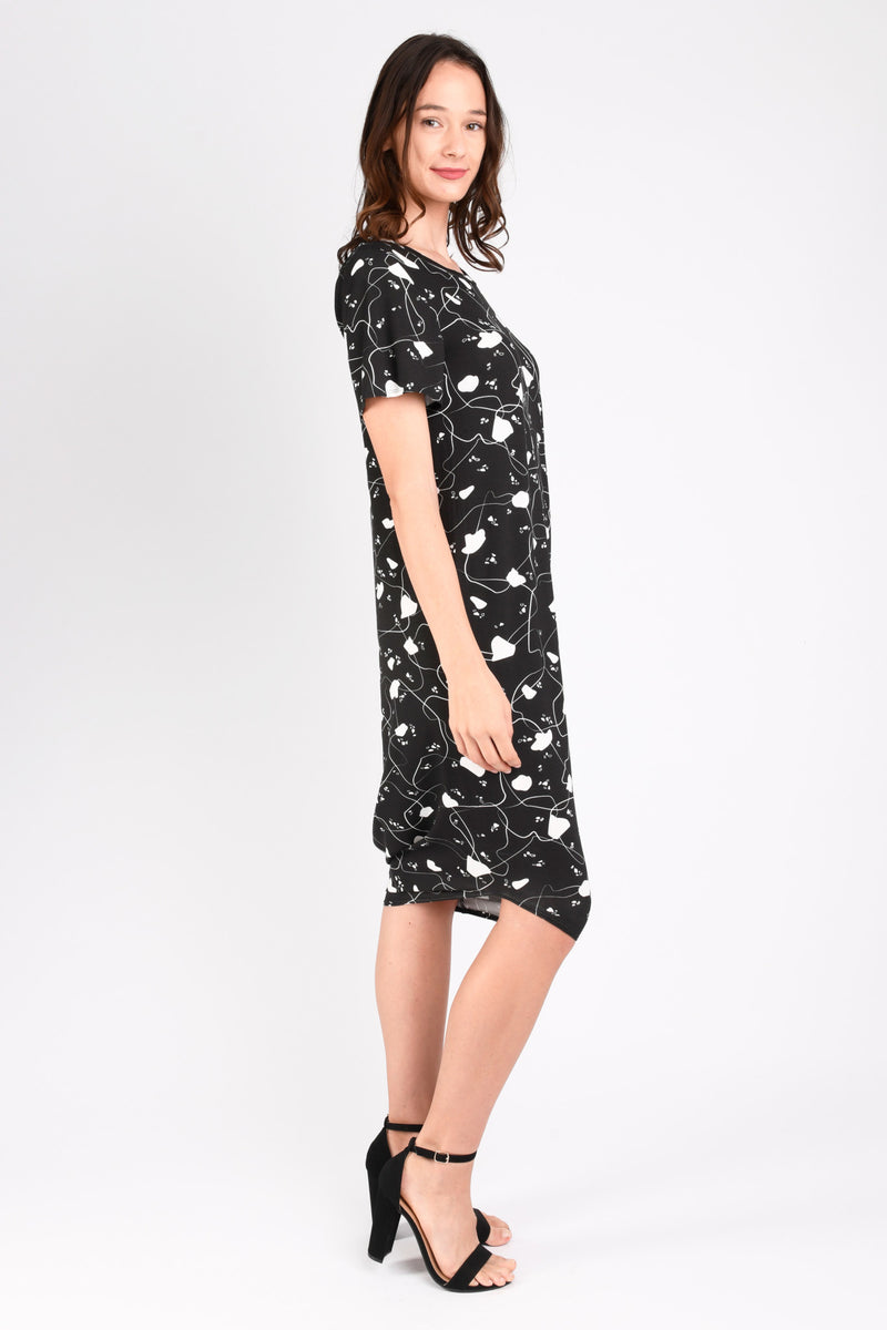 Roxanne Asymmetrical T-Shirt Dress (B/W Jigsaw) - XS